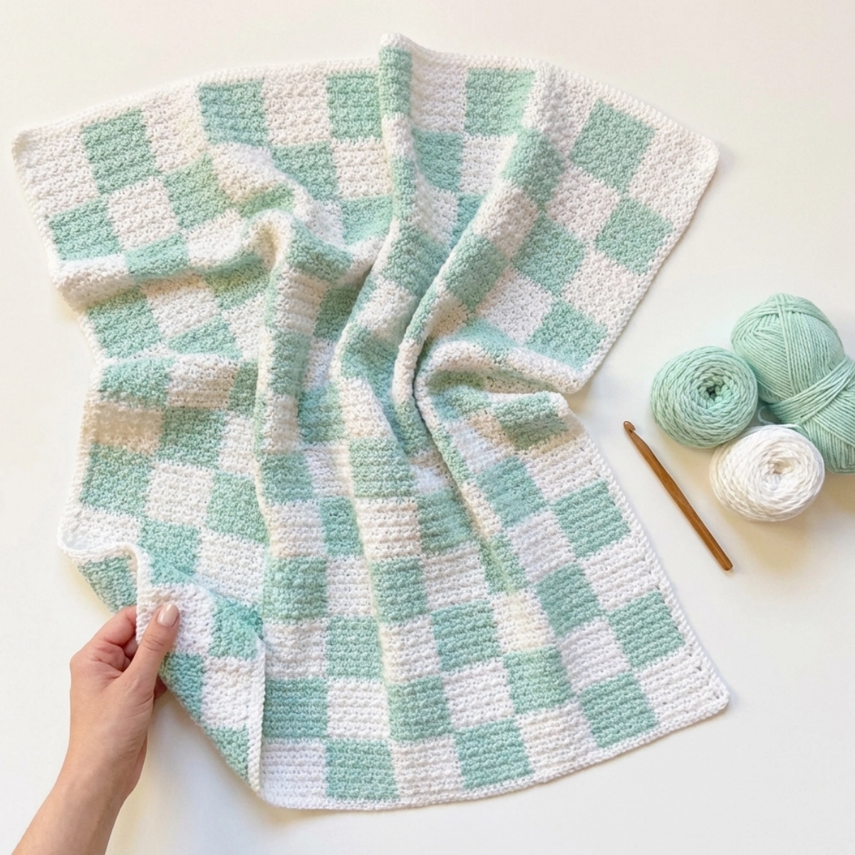 Crochet Griddle Stitch Checkerboard Baby Blanket
